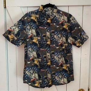 Patriotic Button Down Shirt Short Sleeve Collared American Flag 100% Cotton